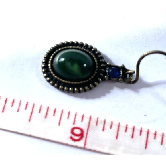 Avon NRT, Necklace & Earring Set Brass Tone, Blue Rhinestone & Green Cabochon - Picture 14 of 16